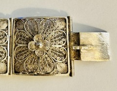 Antique Victorian 7 Panel Bracelet 800 Silver 1.4 Oz Floral Filigree Box Clasp
