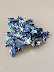 Vintage Verified JULIANA Blue Glass Pie Cut Bracelet, Brooch & Earring Set