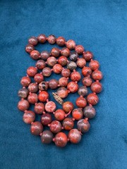 Vintage Hand Knotted Beaded Jasper Necklace Brecciated 14k GF Clasp 24″