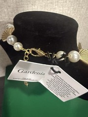 Gold Tone Metal Faux Pearl Real Sea Shells Gold Tone Starfish Bib Necklace