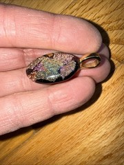 Pink Rainbow Gold & Silver Dichroic Glass Necklace Pendant 1 1/8″