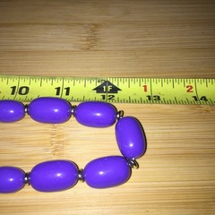 Vintage Beaded Necklace Gold Tone Purple Acrylic Bead Strand Jewelry