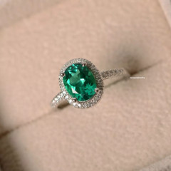 2.30 Ct Emerald Natural Oval & Diamond Wedding Ring 925 Sterling Silver For Her