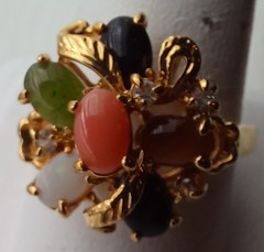 Vintage 80s 90s Gold Plated Cocktail Ring Semi-Precious Stones Size 9.5