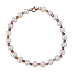 Vintage Rose Gold-Tone Sterling Silver 925 Pearl Bracelet 7.5″