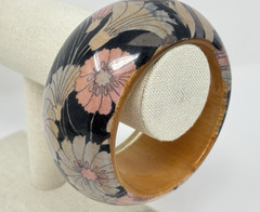 Vintage Chunky Floral Encased Wood Bangle Bracelet Y2K Boho 8″ Stackable