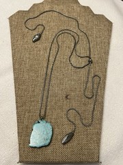 SOUTHWESTERN SILVER TONE FAUX TURQUOISE STONE LARIAT WRAP NECKLACES ADJUSTABLE