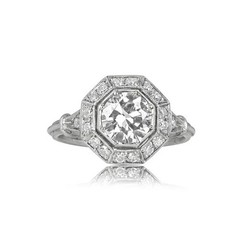 Art Deco Lab-Created Diamond Octagonal Shape Halo Engagement Ring In 925 Silver