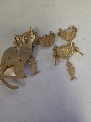 Signed LUNCH AT THE RITZ Kitty Cat Brooch Pin Bracelet and Earrings Vintage Set