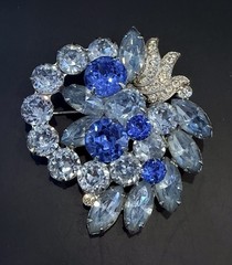Vintage Eisenberg Ice Blue Rhinestone Brooch Pin Signed