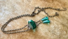 Vintage Necklace Delicate Art Nouveau Brass Pendant Antique Green Czech Glass