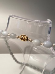 Chinese Export Jade White Lavender Green Knotted Bead Necklace 109.4g 26-1/2”