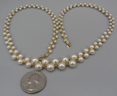 Vintage Faux Pearl Necklace Graduated Glass Braided Chain Spring Ring 80s Glam