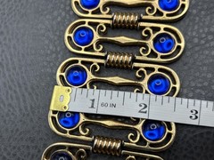 VTG Royal Blue Cabochon Gold Tone 2.5” Wide Panel Etruscan Style Bracelet 7.25”