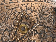 Copper Cuff Bracelet Floral Embossed Quartz Accents 1940s Vintage NOTE