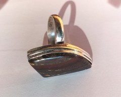 Vintage Handmade Heavy Artisan Ring, Tiger’s Eye in Massive Silver P(17.75mm) 7g
