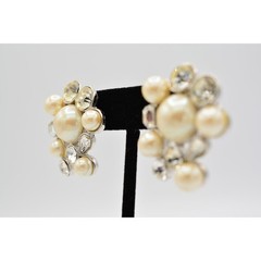 Vintage Crystal Cluster Earrings Chunky Rhinestone Pearl Heavy Bridal NOS 1980s