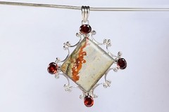 UNIQUE Wild Horse Jasper Pendant 925 Silver Natural Garnet BIG Jewelry MOM Gift