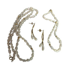 Vtg 3 pc Pearl Seed 17′ Long Necklace w/Pearl Earrings & Pearl Bracelet 7 1/2