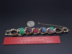 Vintage Reinad 5th Ave NY Carved Art Glass Cabochon Bracelet 1940s
