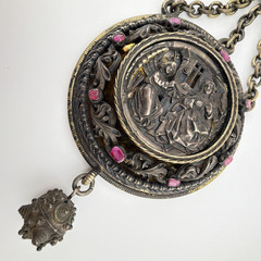 17-18th Century Reliquary Silver Religious Relic Ruby Pendant Necklace AAW17