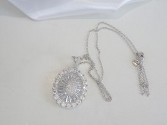 Antique Style Sterling Silver 925 Baguette Cluster CZ Large Pendant Necklace 18″