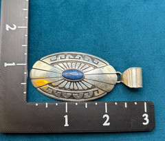 Vintage Sterling Silver Lapis Lazuli Pendant Southwestern Style 3″