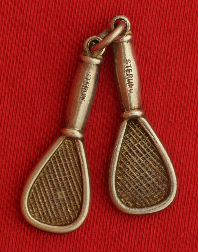 Vintage Sterling TENNIS RACKET Charm 2 Mini TENNIS RACQUET SPORTS CHARMS Small