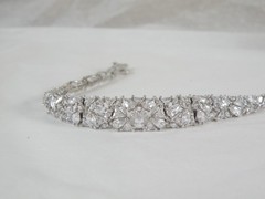 Vintage Sterling Silver 925 Cluster Gemstone Tennis Bracelet 7.5″