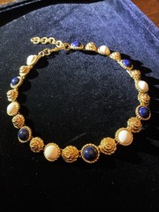 Vintage Monet Signed Lapis Style Cabochon Collar Necklace