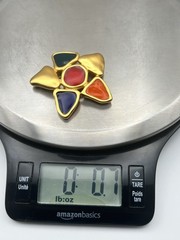 Anne Klein Vintage Enamel Star Brooch Gold Tone Multi Color 2in Retro 90s