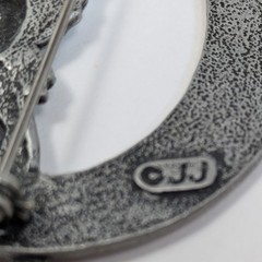 JJ Jonette Fairy Blue Glitter Wings Crescent Moon Star Pin Brooch Pewter Vintage