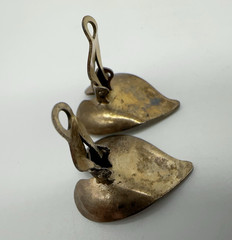 VTG Einar Modahl Norway Sterling White Enamel Leaf Clip-On Earrings 6.7g #y41