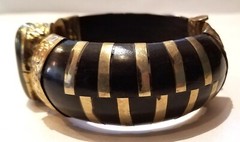 2 vintage India bone horn brass hinged clamper medallion cab gem bracelets