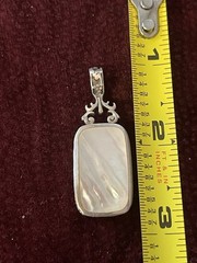 Vintage Israeli 925 Sterling Silver Reversible Eilat Stone & Mop Pendant Chain.