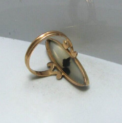 Vintage Victorian 10K Yellow Gold Elongated Beveled Montana Agate Ring Sz 4.25