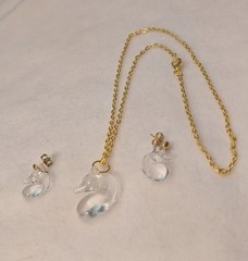 Glass Unicorn Pendant & Earrings With 18 Inch 2 mm Rope Chain Vintage