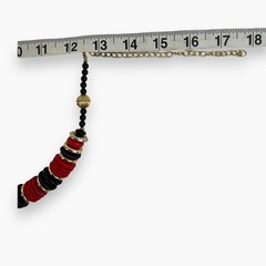 Vintage Artisan Beaded Necklace Chunky Red Black Gold Disc Wood Acrylic Metal