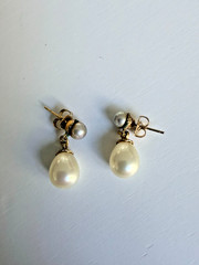 Vintage Cultured Pearl Double Drop Dangle Earrings Gold Filled Post 1940s Pair