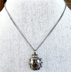 Vintage Ladybug Silver Tone Pendant Necklace 16″ Curb Link Chain