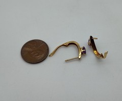 Vtg Hoop Amethyst Teardrop Stone 14k Solid Yellow Gold Post Earrings Dangle Drop