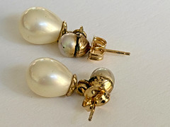 Vintage Cultured Pearl Double Drop Dangle Earrings Gold Filled Post 1940s Pair