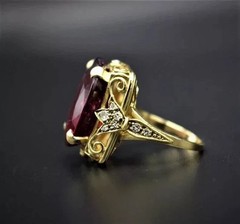 4.28CT Art Deco Genuine Garnet Vintage Art Deco Wedding 14K Yellow Gold FN Ring