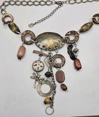 Silver Dragonfly Necklace Runway Boho Chunky Wood Metal Bib Beaded Stone Vintage