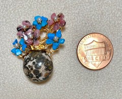 AUTHENTIC SWOBODA FLOWER VASE BROOCH ~DALMATION JASPER, TURQUOLITE, RHODONITE!