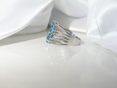 Sterling Silver 925 Natural Heated Blue Topaz Multi Row Statement Ring Size 11