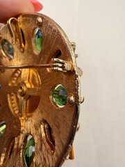 Vintage Accessocraft Brooch Pendant Green Gold Rhinestone Gold Tone Sunburst