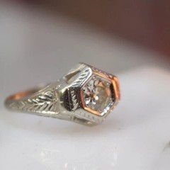Antique Art Deco 18K white gold Belais .35 ct diamond ring sz 4