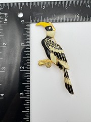 Vintage Bird Brooch Black Enamel Hornbill Toucan Rhinestone Eye Figural Animal