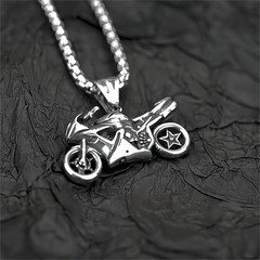 Stainless steel necklace with retro hip-hop style motorcycle pendant